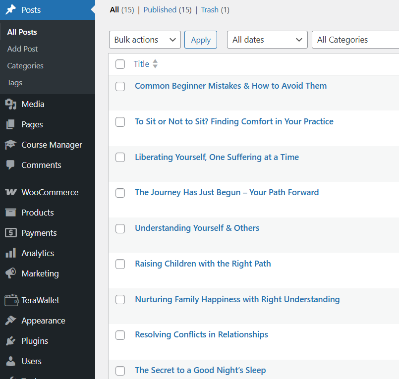Screenshot of Posts being used as lessons