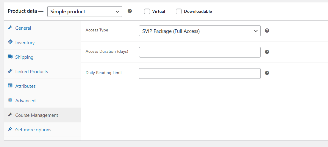 Screenshot of VIP/SVIP settings in a product